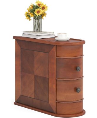 End Table Set of 2, No Assembly Required, Closed Back,Sofa Side Table with Storage, Slim Nightstand with 2 Drawers