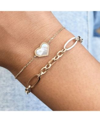 Mother of Pearl Single Heart Bracelet 14K Gold