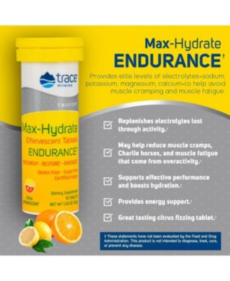 Max-Hydrate Endurance | Effervescent Tablets | Energy Support | Replenishes Electrolytes & Helps Avoid Muscle Cramps and Muscle Fatigue | Citrus Flavor | 8 X 10 Tabs