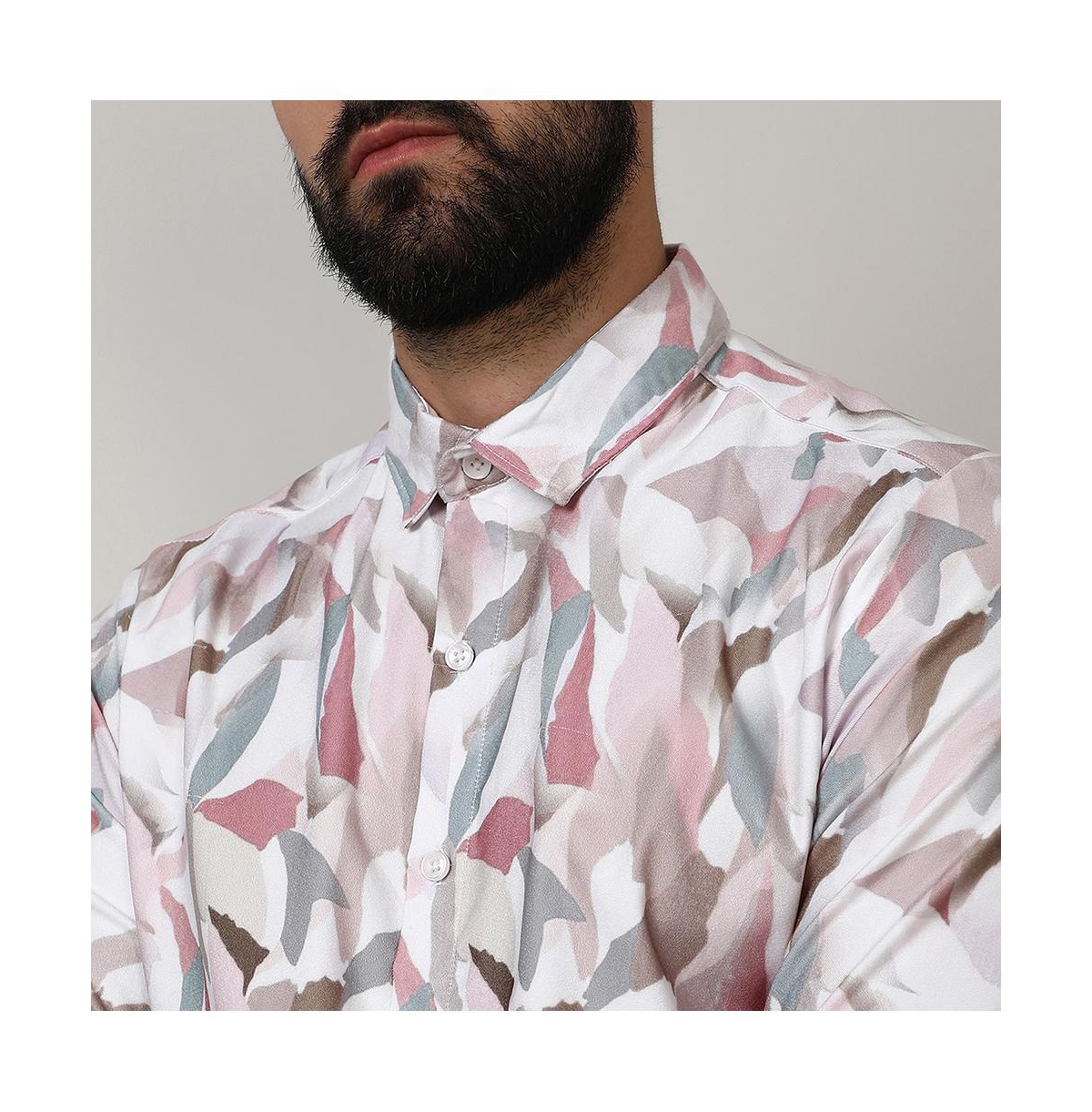 Campus Sutra Men's Nude Pink & IvoryPetal Block Shirt - White