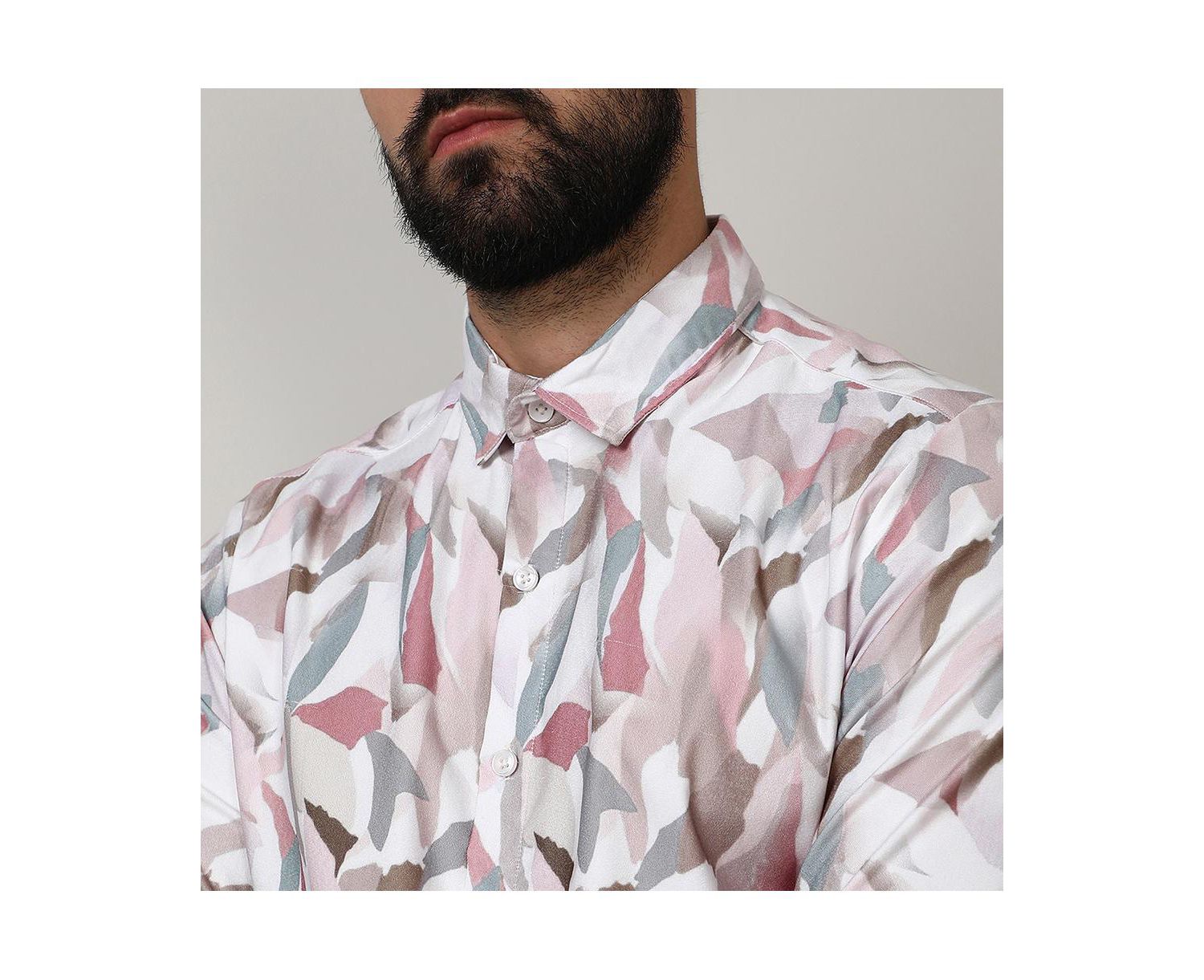 Men's Nude Pink & Ivory White Petal Block Shirt