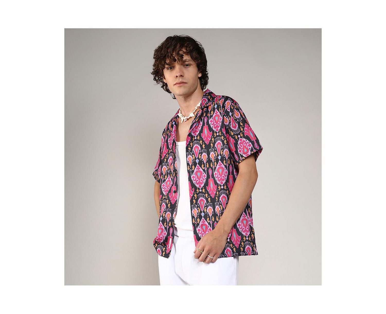 Men's Midnight Black & Light Pink Ethnic Shirt