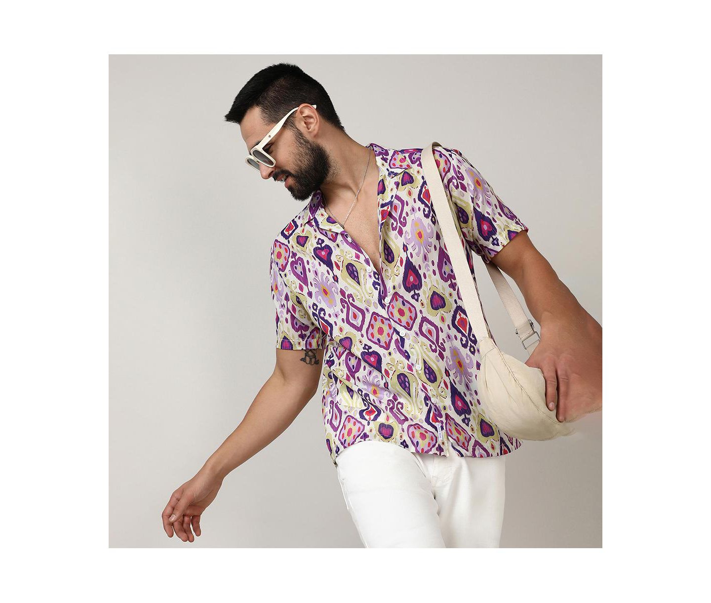 Мужская рубашка Cahoot Campus Sutra Lavender & Pear Yellow Ethnic, цвет: Жёлтый — фото 7