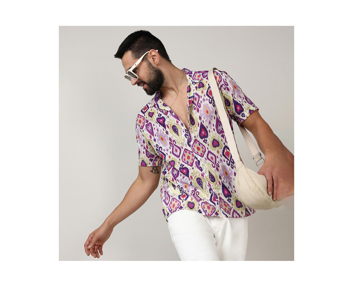Men's Lavender & Pear Yellow Ethnic Shirt