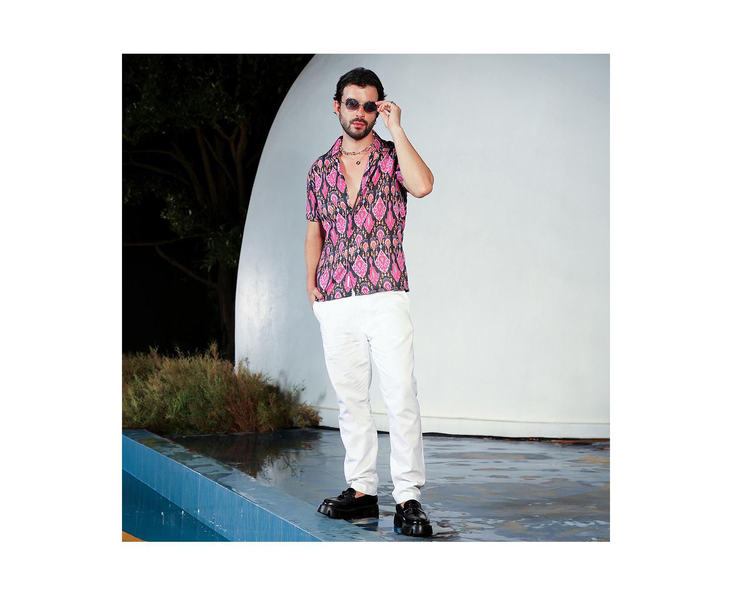 Men's Midnight Black & Light Pink Ethnic Shirt
