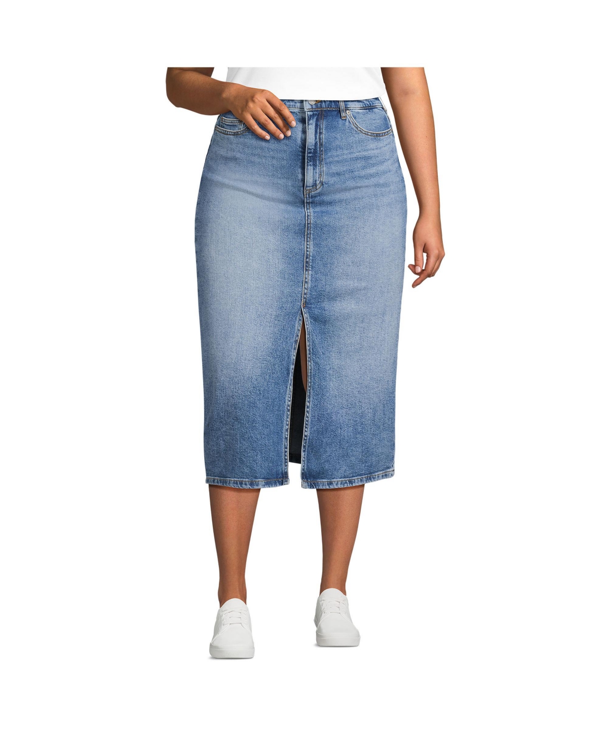 Plus Size Soft Denim Midi Column Skirt - Beau blue