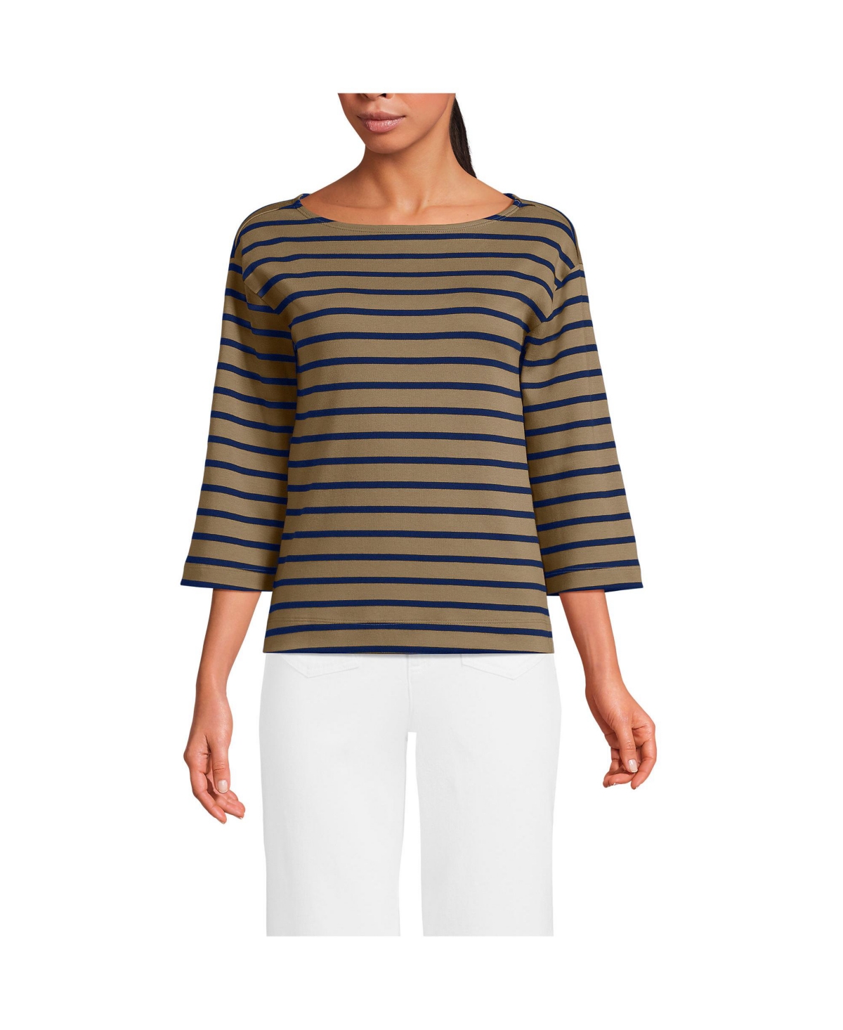 Women's 3/4 Bell Sleeve Supima T-shirt - True cobalt blue breton stripe