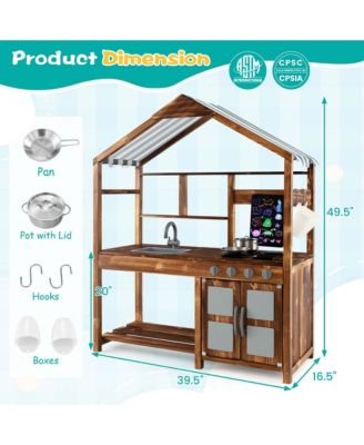 Wooden Mud Kitchen with Chalkboard, Stoves, Removable Sink & Accessories