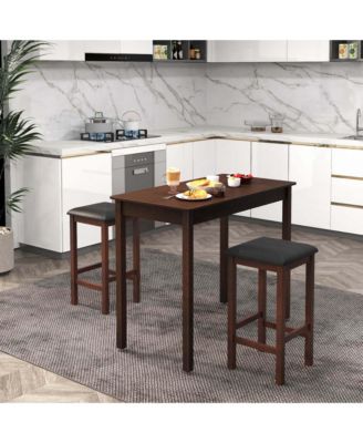 3 PCS Bar Table Set Dining Table & 2 PVC Leather Upholstered Bar Stools