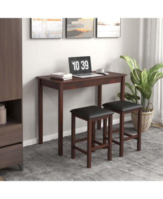 3 PCS Bar Table Set Dining Table & 2 PVC Leather Upholstered Bar Stools