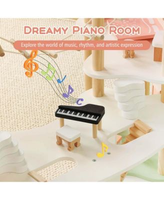 Kids Wooden Dollhouse Aged 3-8 Years Old with 32PCS Realistic Furniture Accessories