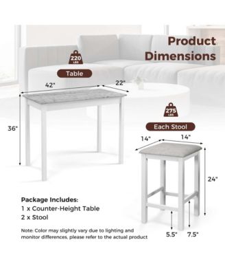 3 PCS Bar Table Set Dining Table & 2 PVC Leather Upholstered Bar Stools