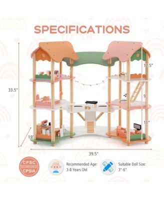 Kids Wooden Dollhouse Aged 3-8 Years Old with 32PCS Realistic Furniture Accessories