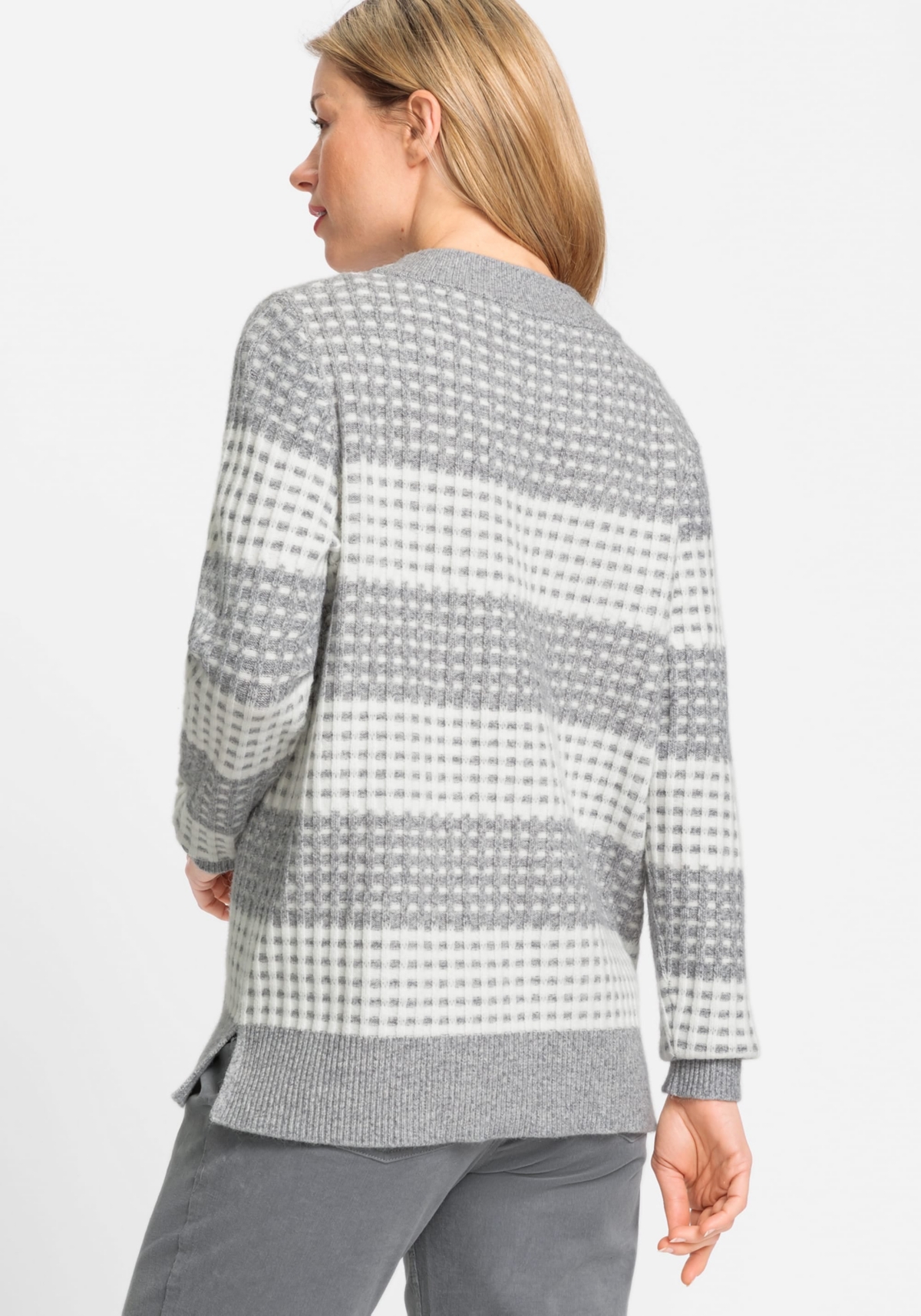 Olsen Women's Long Sleeve Grid Stitch Sweater