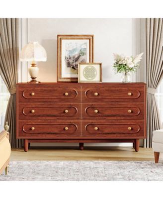 Tribesigns 6-Drawer Dresser, 55" Long Dresser for Bedroom, Wide Double  Dresser Wood Storage Organizer Chest of Drawers for Closet Living Room,  Solid Wood Legs, Rustic Brown - Macy's