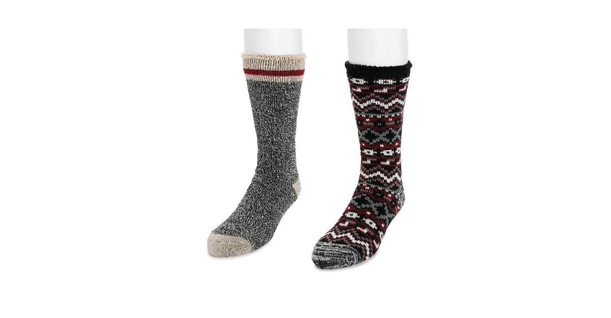 Muk Luks Men's 2 Pk Heat Retainer Socks -ebony