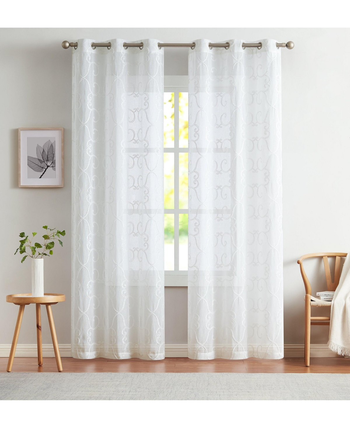 Sophia Linen Look 76" W x 84" L Grommet Window Panel Set - Silver
