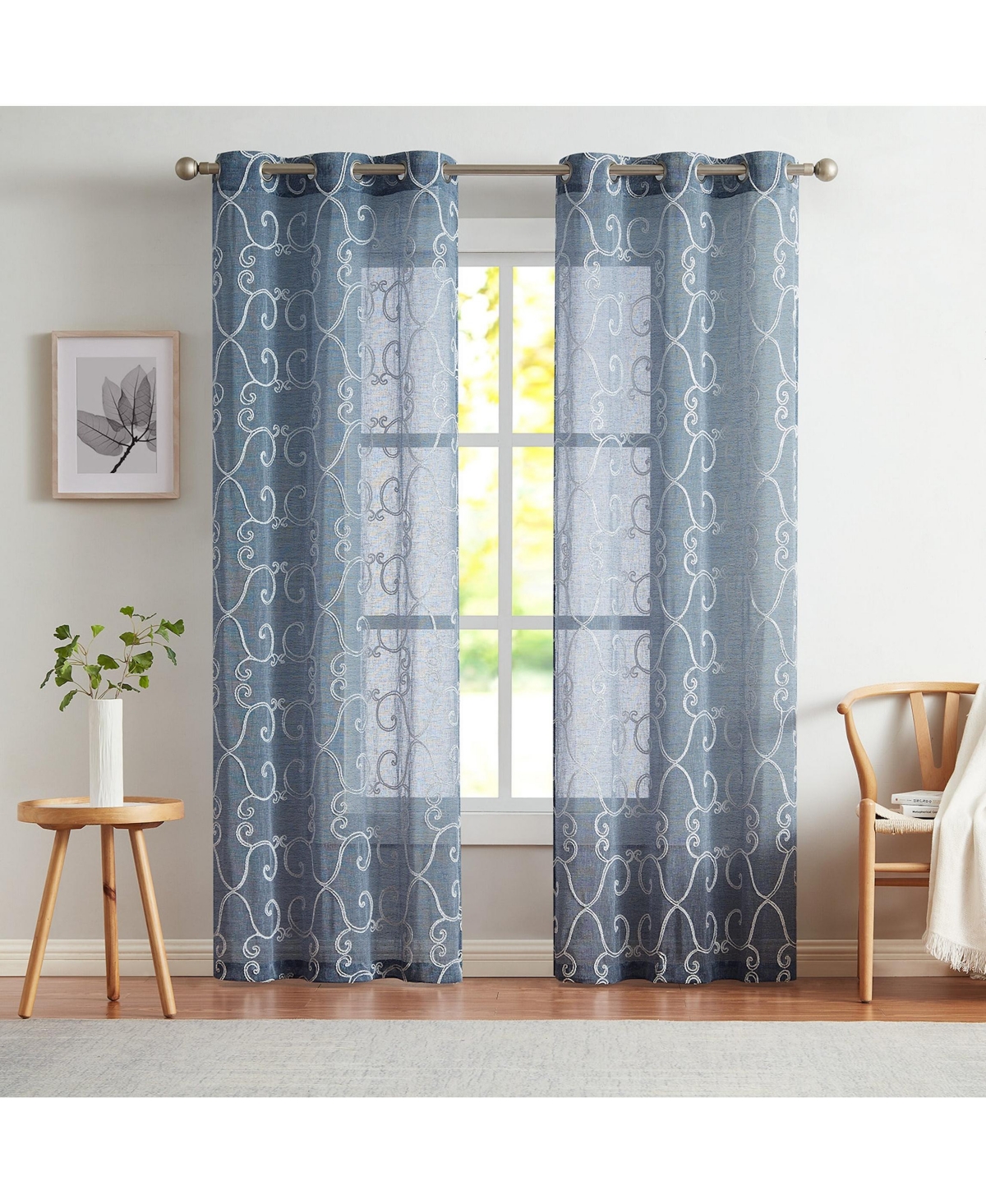 Sophia Linen Look 76" W x 84" L Grommet Window Panel Set - Silver