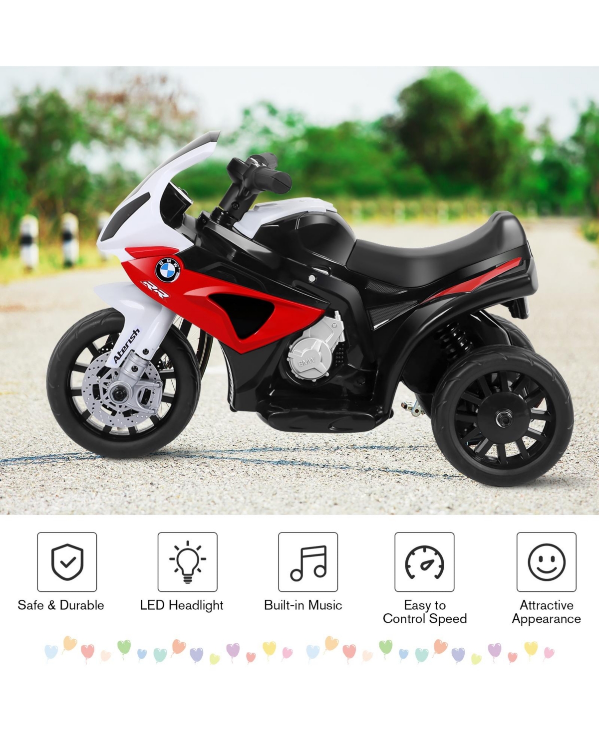 Sugift 6V Kids 3 Wheels Riding Bmw Licensed Electric Motorcycle- Red