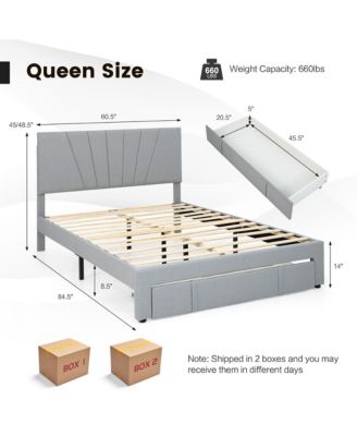 Queen Upholstered Bed Frame Platform Bed with Drawer & Adjustable Headboard Grey