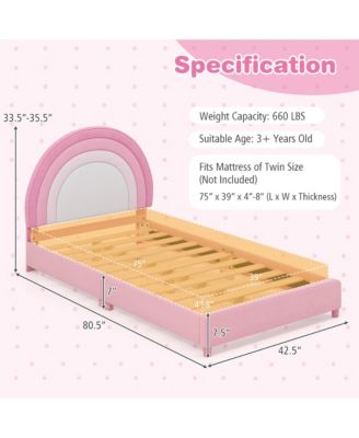 Kids Twin Platform Bed Frame Upholstered Twin Size Bed w/ Wooden Slats Support Blue