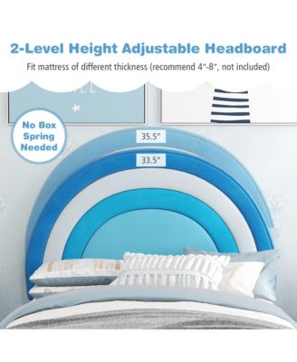 Kids Twin Platform Bed Frame Upholstered Twin Size Bed w/ Wooden Slats Support Blue