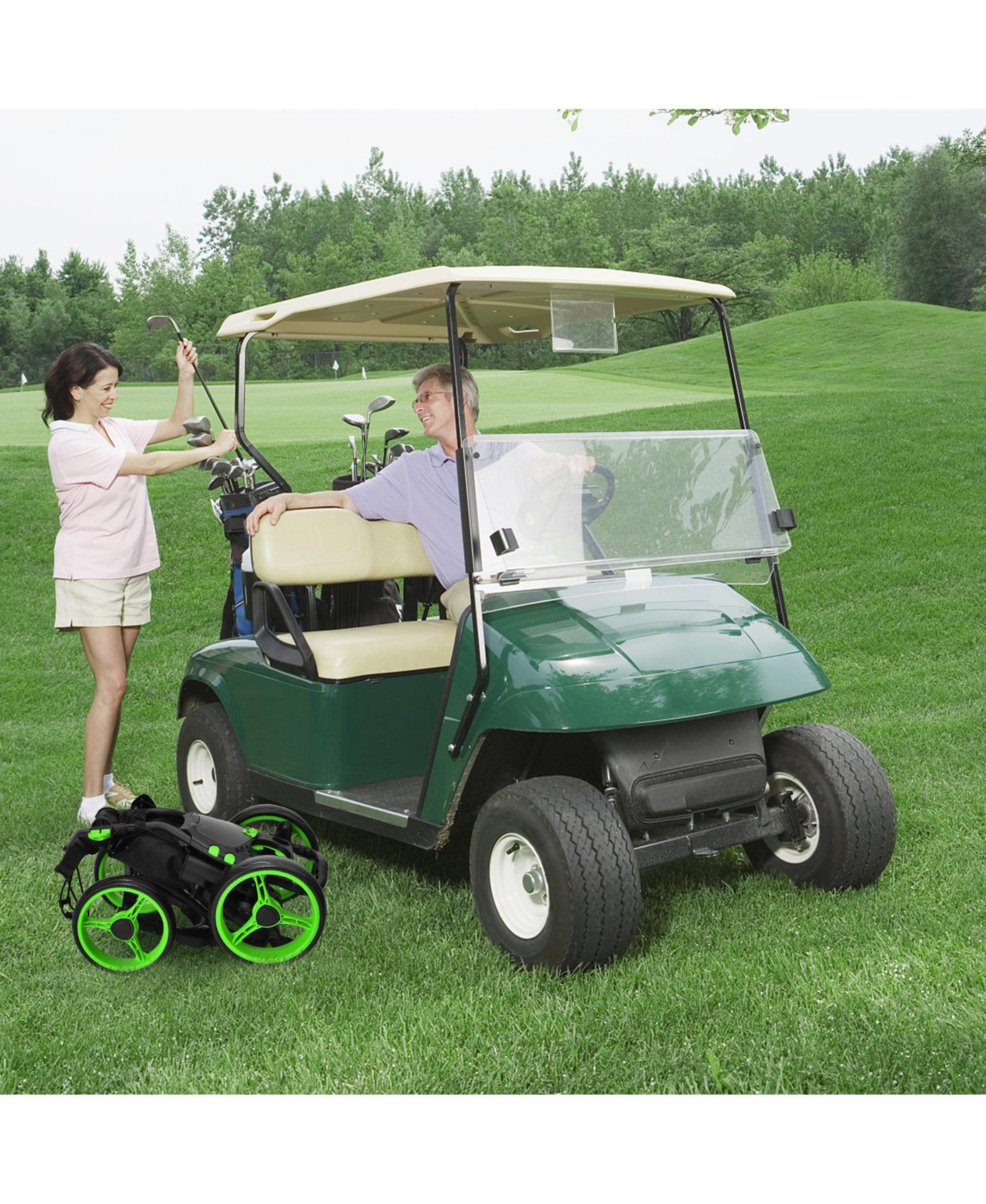 Skonyon Golf Push Pull Cart with Foot Brake-Green