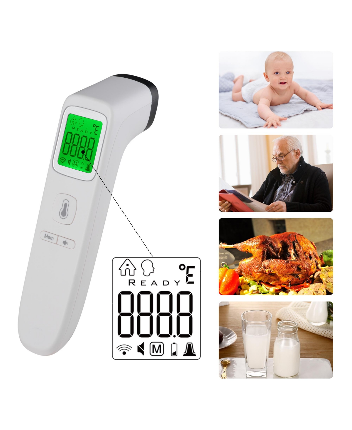 Yescom No Contact Digital Infrared Thermometer Measuring Body Memory Function 4 Pack