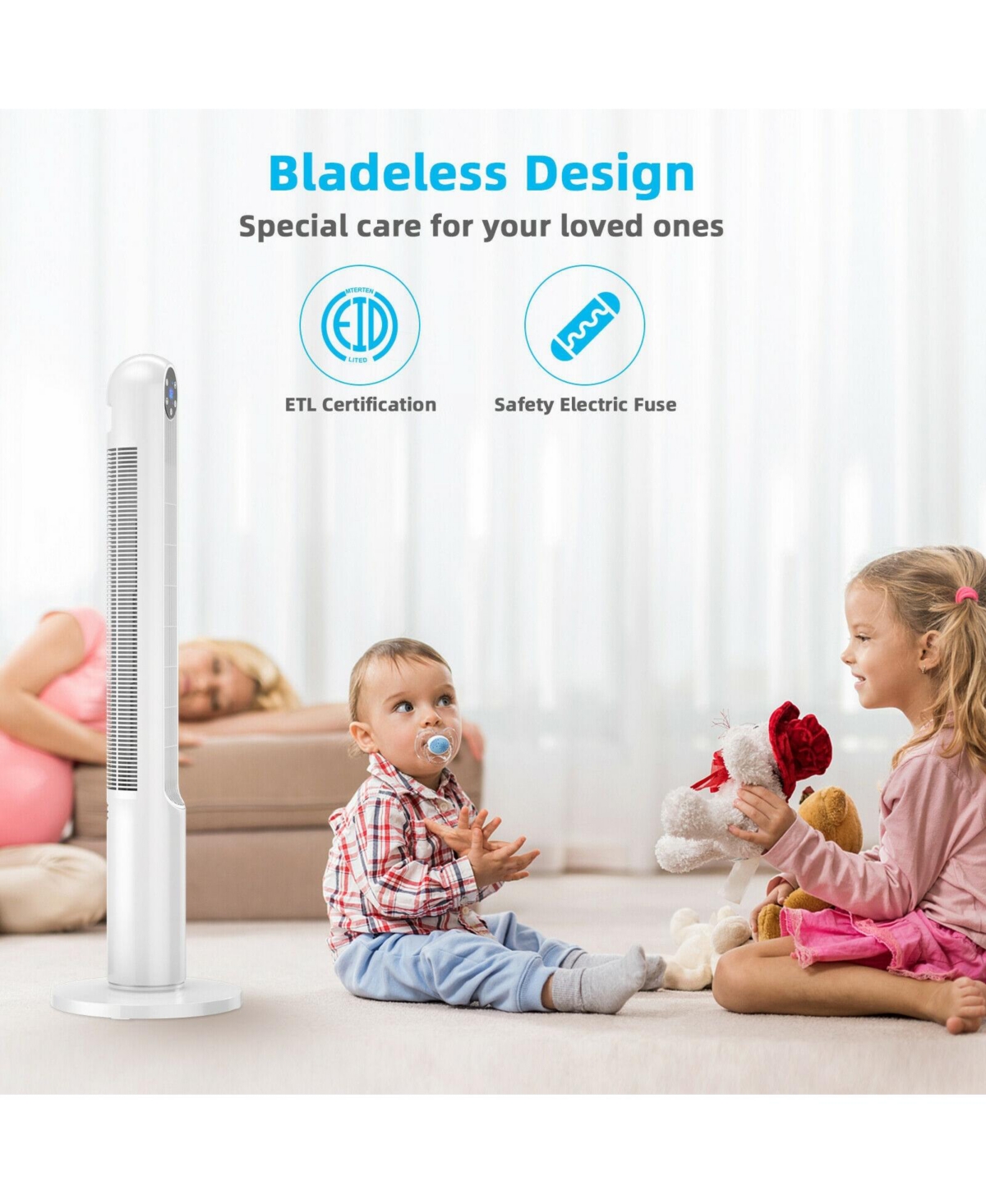 Vebreda 80 Degree Tower Fan with Smart Display Panel and Remote Control- White