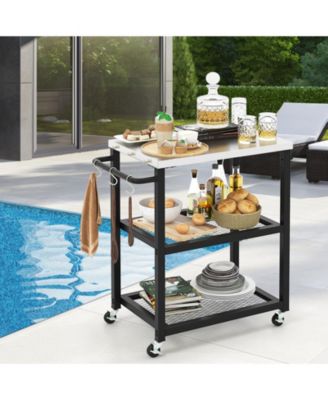 3-Tier Foldable Outdoor Stainless Steel Food Prepare Dining Cart Table on Wheels