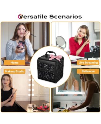 Makeup Train Case Cosmetic Organizer w/ Mirror Classic Black Artist