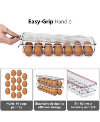 Can & Egg Holder Set - 4 Stackable Can Dispenser Holds 12 Cans Each & 2 Egg Holders with Lid holds 14 eggs for Fridge, Pantry, BPA-Free
