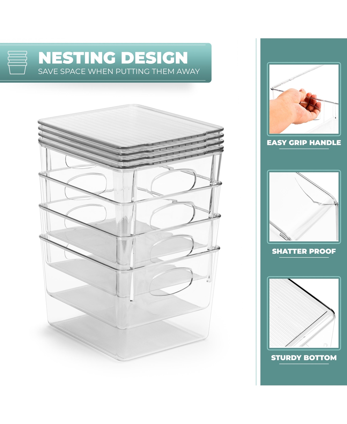 Sorbus 8 PackAcrylic Storage Bins with Lids - Perfect for Kitchen, Pantry, Home Organization, and Storage - Clear