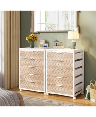 5-Drawer Wood Storage Cabinet with Wheels – Industrial Organizer Cart for Office, Bedroom, Entryway