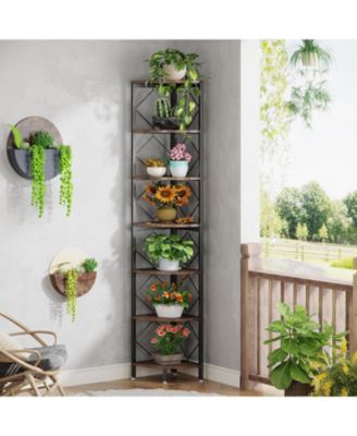 7-Tier Extra Tall Corner Shelf – 78.7" Industrial Slim Bookcase for Small Spaces, Wood Storage Rack for Living Room or Home Office