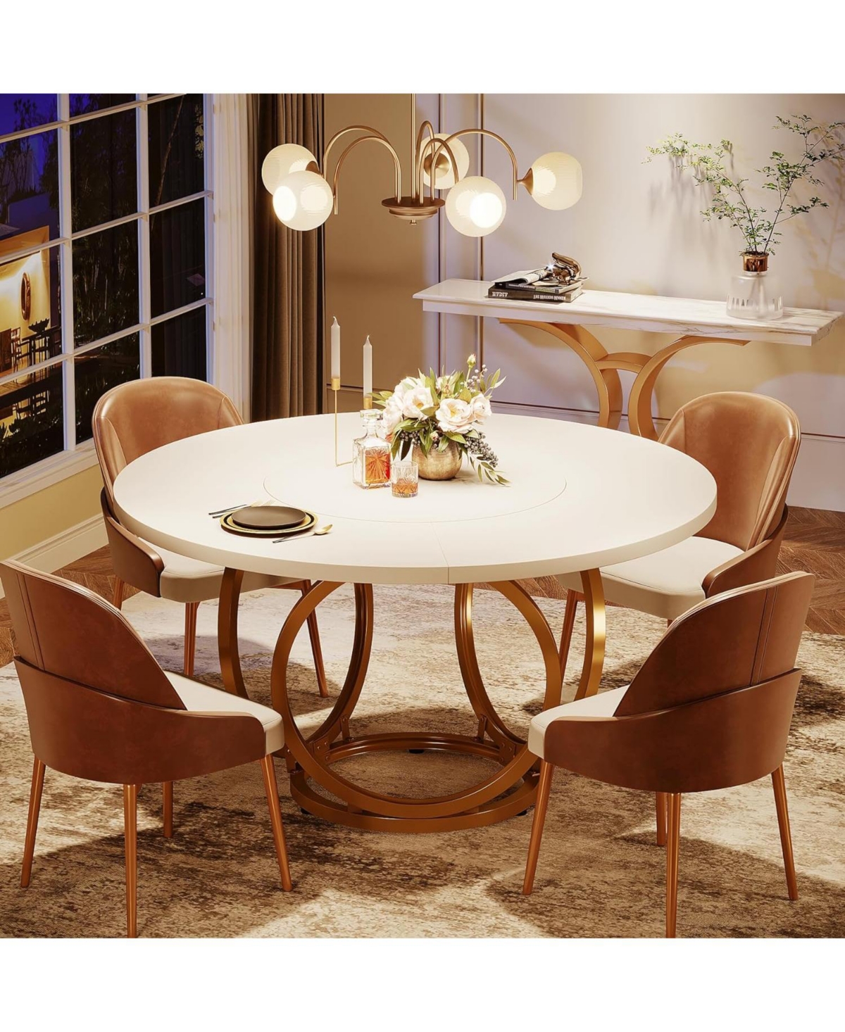 Tribesigns Round Dining Table for 4, 47-Inch Kitchen Table with Metal Base, Farmhouse Wood Dinner Table Coffee Table for Kitchen, Dining Room, Cafe