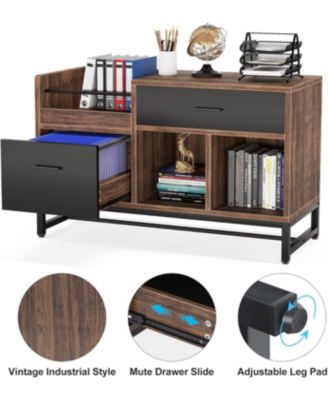 Rustic Brown 39 inch File Cabinet with 2 Drawers, Lateral Filing Cabinets, Printer Stand with Open Storage Shelves and Letter Size/A4 Size Drawer for Home Office