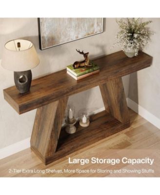 Farmhouse Console Table, 55-Inch Rustic Sofa Table with Storage, Industrial Wooden Entryway Table for Hallway, Living Room
