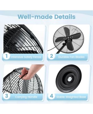 16" Standing Pedestal Fan with 3 Speed Settings Carrying Handle Aluminum Blades