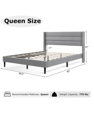 Queen Bed Frame with Wingback Headboard Linen Upholstered Platform Bed