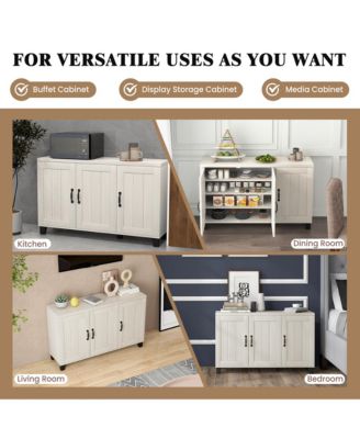 45" 3-Door Engineered Wood Adjustable Shelves, Cable Holes, Anti-Tip, 590 lb Capacity Buffet Sideboard Cabinet