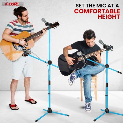 Mic Stand 4 Pcs Collapsible Height Adjustable 31 to 59” Dual Metal Microphone Tripod Stand w Boom Arm Stand Para Microfono for Singing, Karaoke, Stage and Outdoor Activities Sky Blue - MS DBL G SKY BLU 4pcs