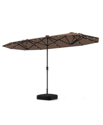 13FT Double-sided Patio Umbrella with Solar Lights Crank Handle Umbrella Base