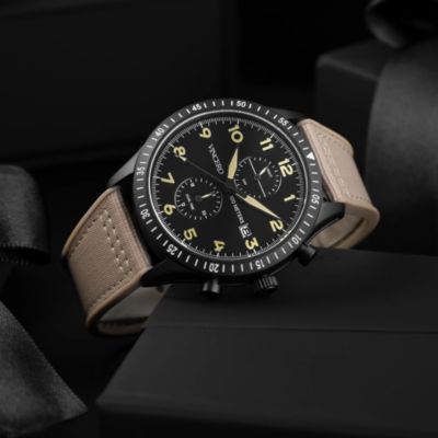 Graphite The Altitude Pilot Watch with Dual Time Zone & Nylon Strap