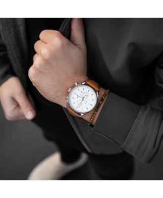 Silver Men's Chrono S2 40mm Chronograph Italian Leather Strap Watch