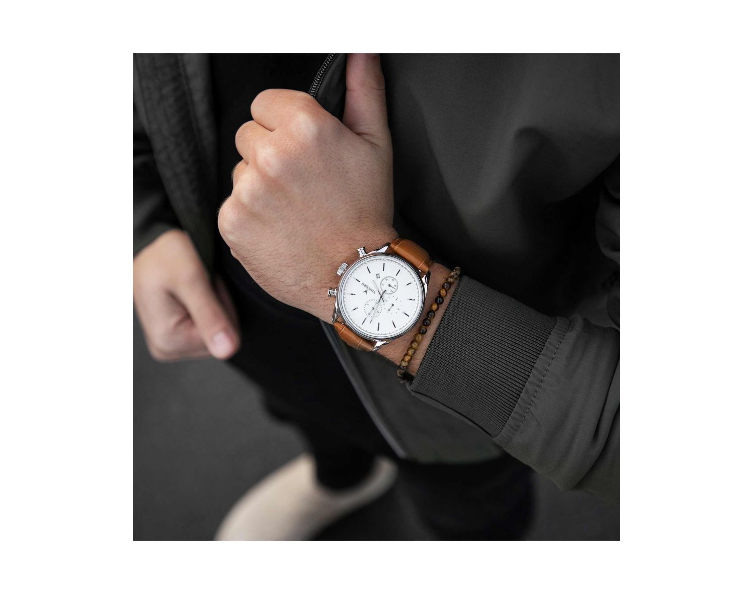 Silver Men's Chrono S2 40mm Chronograph Italian Leather Strap Watch