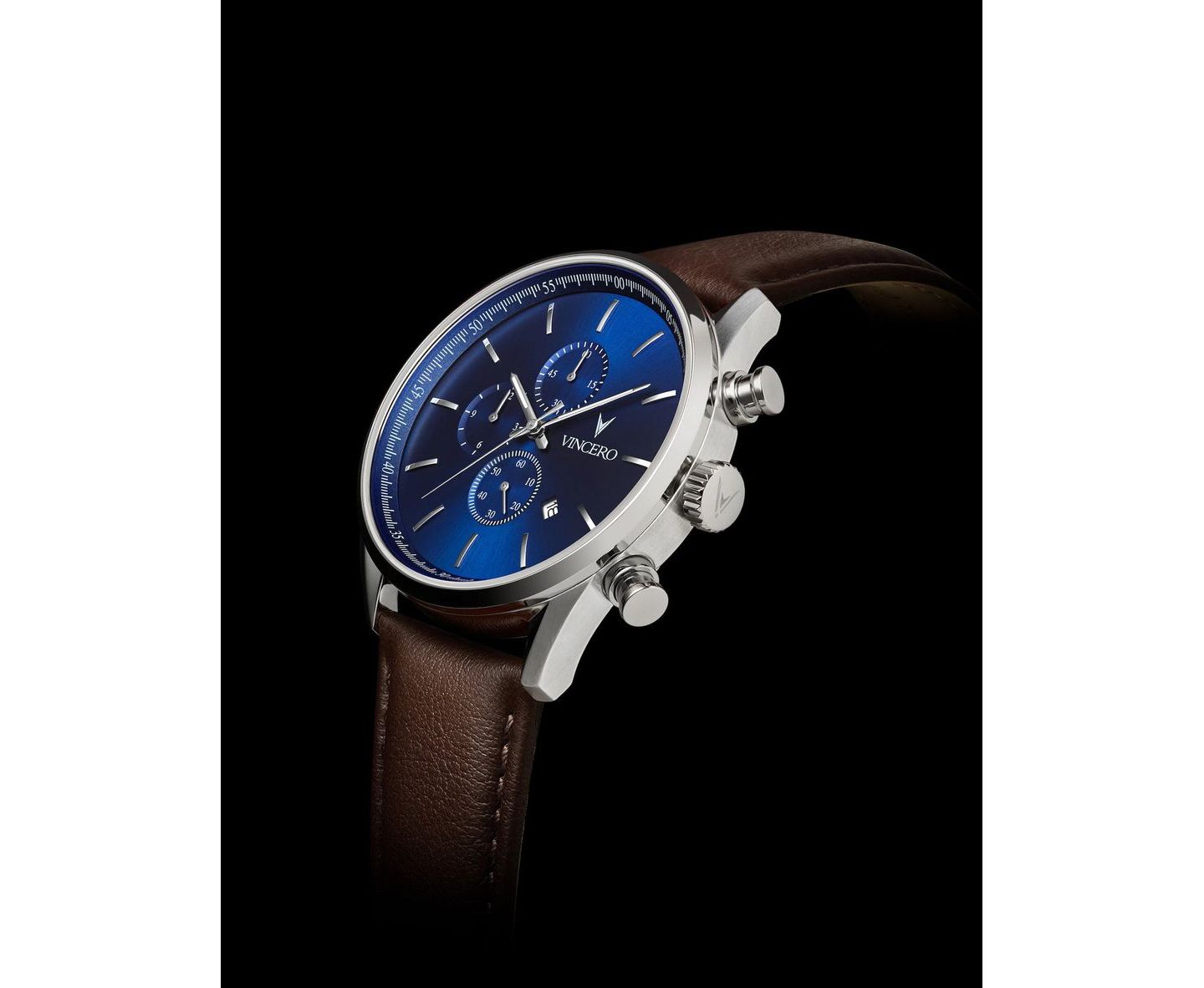 Мужские часы Vincero The Chrono S2 316L Stainless Steel Watch with Italian Leather Strap, цвет: Синий / Коричневый — фото 3