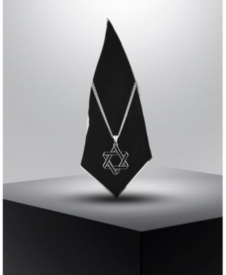 Men's Jewish Star Pendant Rhodium-Plated 925 Sterling Silver