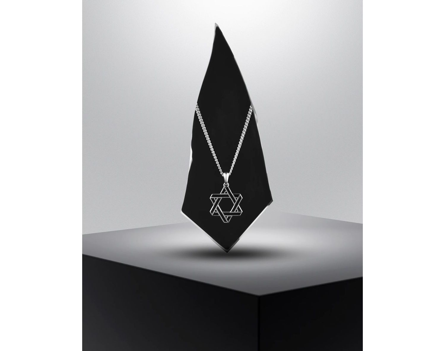 Men's Jewish Star Pendant Rhodium-Plated 925 Sterling Silver