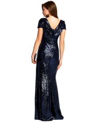 Women's Mermaid Shape Sequin Gown with Cowl Back